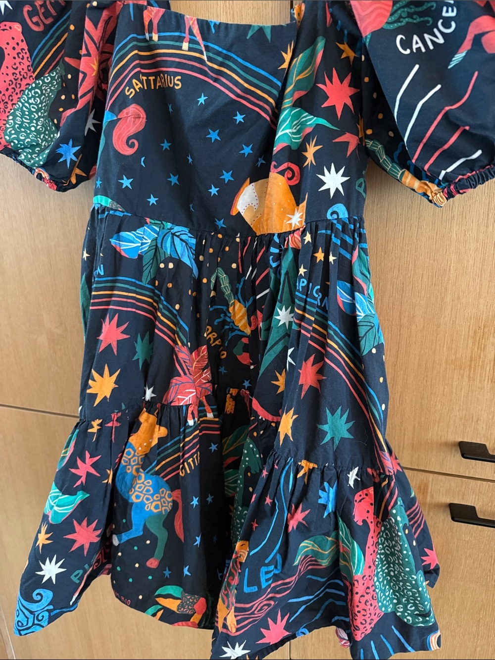 Farm Rio Zodiac Cotton Mini Dress Puff Sleeves Womens size Large - Picture 6 of 12